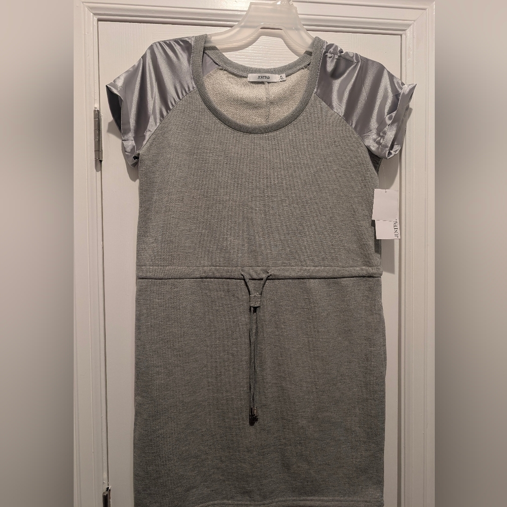 JustFab - Woman's Heather Gray Cotton Dress with Drawstring Belt, Size Medium